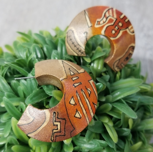 Jewelry - Vintage Wood Hoop Earrings